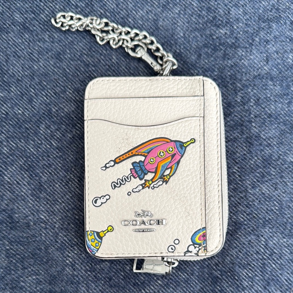 Coach White Leather Card Holder with Rocket Design